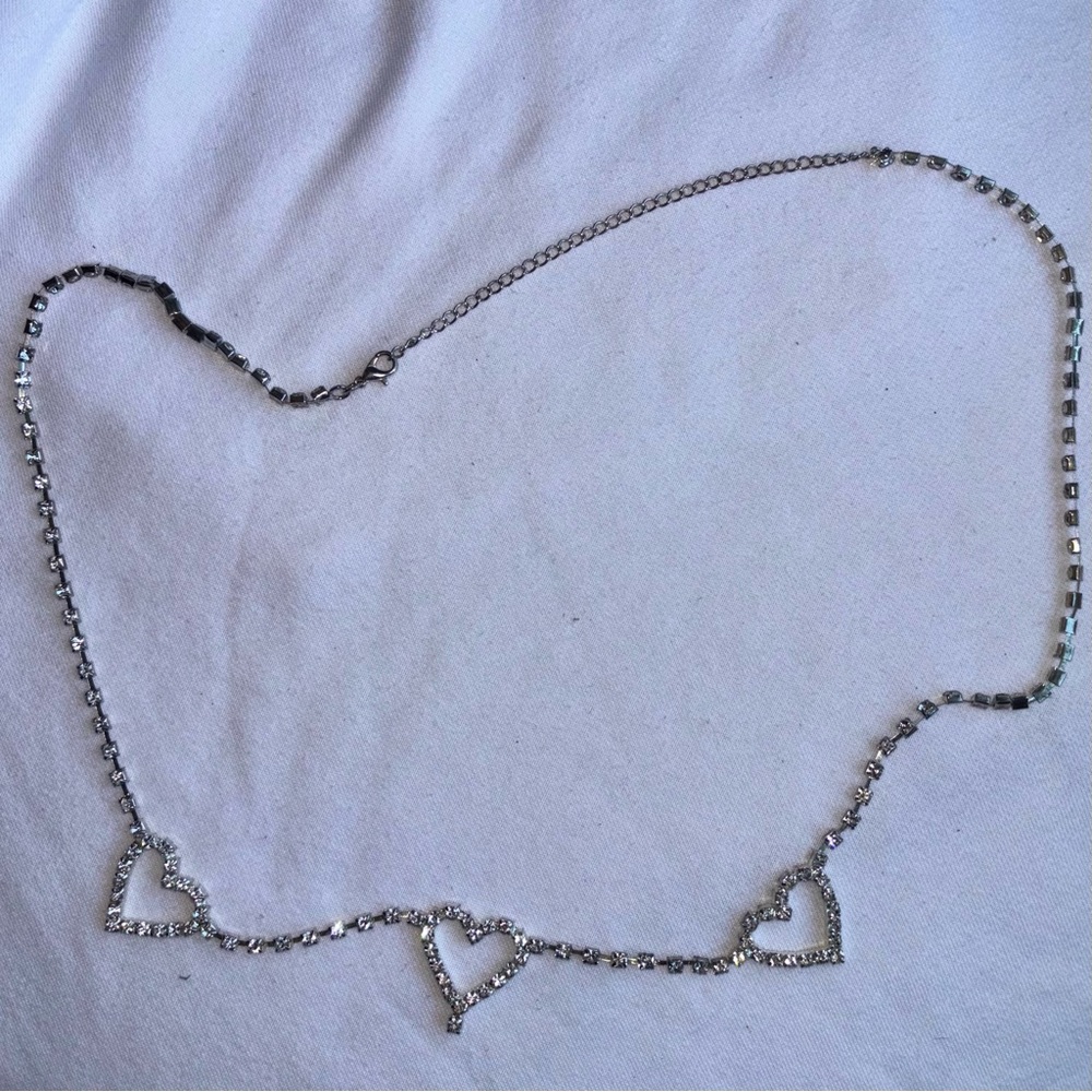 Silver rhinestone heart chain waist belt